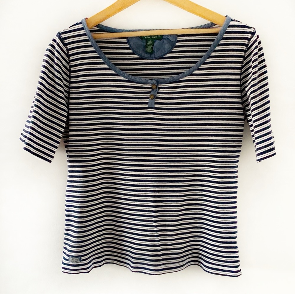 LRL Lauren Jeans Co. Short Sleeve Striped Top Sz L